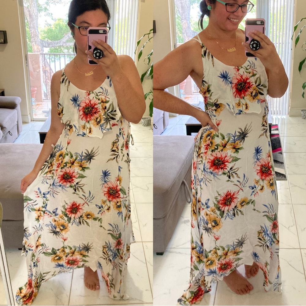 Floral garden asymmetrical hem maxi dress